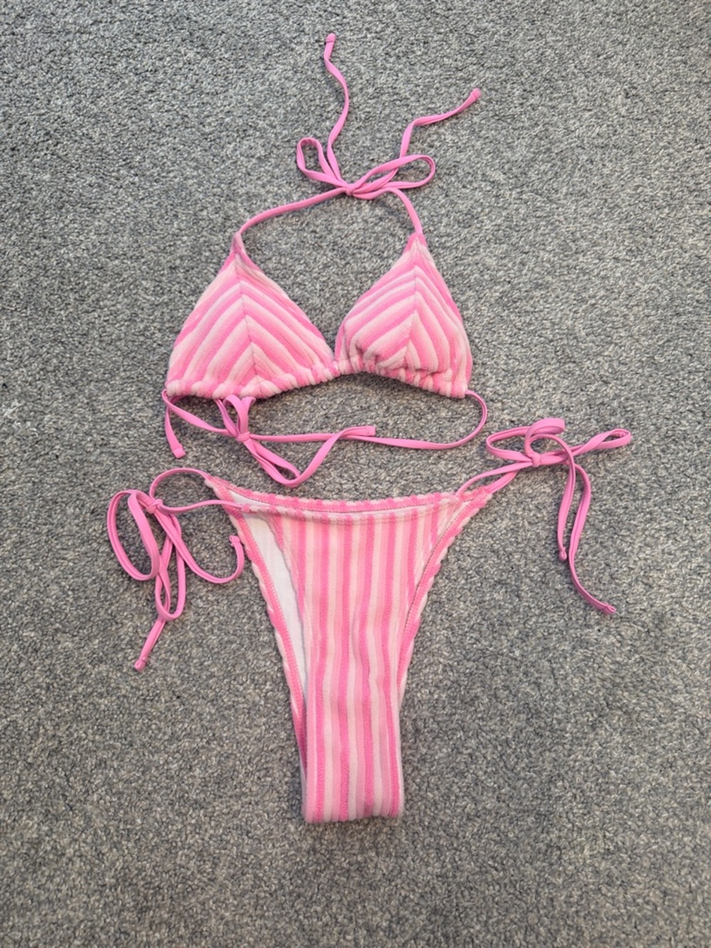 SHEIN Pink & White Striped Tie-Side Bikini